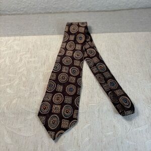 The Vera Studio Men’s Silk Tie. Brown, Teal, Tan Geometric/Floral 3 3/4 Blade